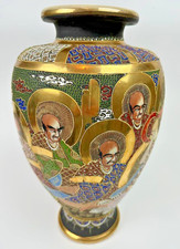 ntique Japanese Satsuma Moriage Vase Shimazu Kannon Goddess Immortals 12.5