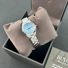 New w/box Bulova Sutton Diamond Blue Dial Women's 28mm Quartz Watch 96P250 picture