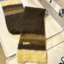 VTG Hilda LTD 100% Icelandic Wool Striped Scarf Brown Beige Cream Made - Iceland picture