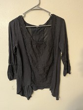 Tiny by Anthropologie Embroidered Jersey  Small Gray Blouse 3/4 Sleeve Assumetr picture