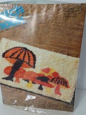 Vintage 70s Mushroom Latch Hook Rug Wall Hanging Kit Retro Shag Mod Forest Fungi picture
