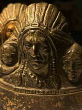 The Indian Family RARE Antique Cast Metal Bookends PR after JM Harper Still Bank picture
