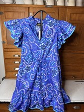 Sugarlips Women’s Blue Floral V-Neck Flutter Sleeve Short Dress S Cotton picture