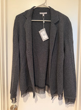 NWT Neiman Marcus LG Charcoal Cashmere Cardigan with Silk Edging (Orig. $297) picture