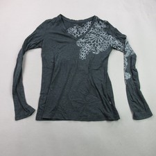 Prana Women's Gray Heather Floral Graphic V-Neck Long Sleeve Top Size L picture