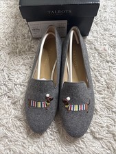 Talbots Ryan Novelty Womens Size 7M Light Gray Dachshund Winter Dog Loafers picture