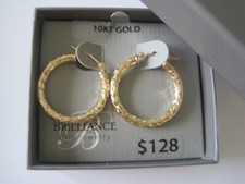 BRILLIANCE FINE JEWELRY Pierced Earrings Chunky Etched Medium Round Hoop 10 KT picture