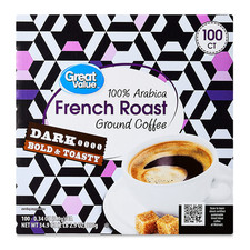 NEW 100Ct Great Value French Dark 100% Arabica Roast Ground Coffee Pods 38.4oz picture