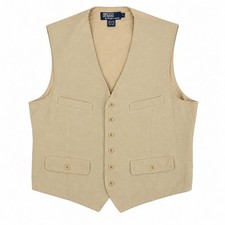 Vintage Polo Ralph Lauren Vest Men Large Beige Tan Waistcoat Canvas Cotton 90s picture