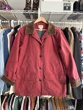 LL Bean Womens Barn Coat Red Canvas Chore Jacket Flannel Lined Large picture