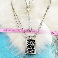 Brighton Berkley Hearts Scroll Ornate Rectangle Pendant Silver Plate Necklace picture