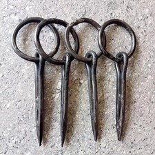 4 Piece Antique Wrought Tethering Ring on Pin Blacksmith Hardware picture