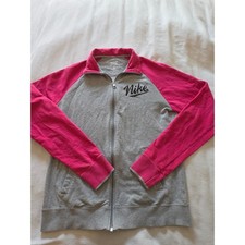 Vintage Nike Track Jacket Grey Pink Raglan Full Zip Sweatshirt L picture