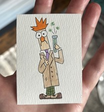 Original ACEO ATC Miniature Painting Watercolor ACEO Beaker Sesame Street picture