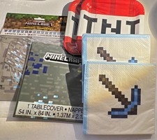 Unique Minecraft Birthday Party Decor Garland, Tablecloth, Napkins, Plates picture