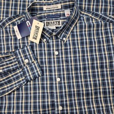 NWT Duluth Trading Co Men’s Magna Ready Wrinkle Fighter Shirt L Tall Blue Plaid picture