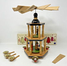 Vintage Erzgebirge 12” Two-Tier Nativity Pyramid  Carousel Complete with Extras picture