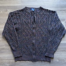 VTG LOBO Pendleton Full Zip Sweater Men's Large Cotton Cable Knit Multicolor USA picture