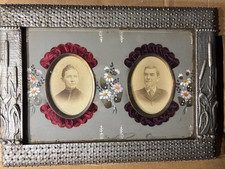 Antique 19th c. late 1800's Victorian Tramp Art Frame w/ Photos picture