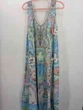 Pre-Owned Camilla Green Size Medium Floral Rhinestone Maxi Sleeveless Dress picture