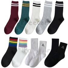 Women Men Cotton Athletic Sports Crew Socks Striped Over Ankle Casual Classic picture