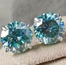 HUGE 20 Ct Treated Certified Blue Diamond Solitaire Stud Earrings, 925 Silver picture