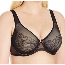 NWT Wacoal Stark Beauty Rose Lace Bra 855225 Women's Black Size 32D picture