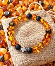 Baltic Amber / Pyrite Mens Bracelet Man Jewellery. Handmade. picture