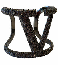 Valentino Garavani V Logo Black Crystal Pavé Open Cuff Bracelet Brand New picture