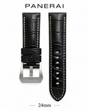 Panerai Black Leather Alligator Strap Band White Stitch 24mm withBuckle MXE0RQWJ picture