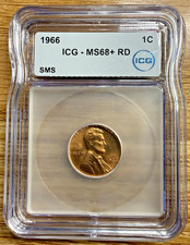 1966 P Lincoln Memorial 1 Cent Brilliant Uncirculated MS 68+ ICG Red SMS picture