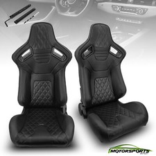 2x Universal Black PVC Leather Line Left/Right Fabric Fabric Racing Seats Pair picture