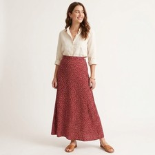 Vintage 90s Limited America Red Floral Rayon Maxi Skirt Made in Italy Size 8 picture