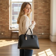 Moncrief Robbie Tote Bag Womens Large Black New Leather Luxury Handbag picture