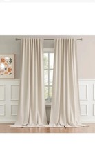 DUALIFE Ivory Beige Curtains 2 Sets  Cream Blackout Curtains Thermal Insul.. picture