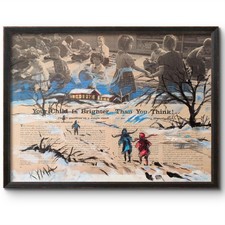 KYMA Original 12x16 Vintage Magazine Children Winter Painting Signed Canvas picture