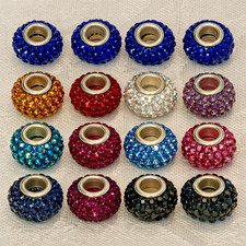 Rhinestone Style Pavé Charm Bead Set of 15 Silver Core picture