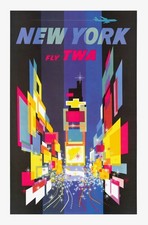 New York City Fly TWA 1950s United States Travel Advertisement Art Poster picture