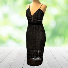 New COLCCI Lace Bodycon Midi Dress Geometric Black Lined Cocktail Clubwear Sz 6 picture