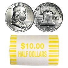 90% Silver Franklin Halves - $10 20-Coin Roll BU picture