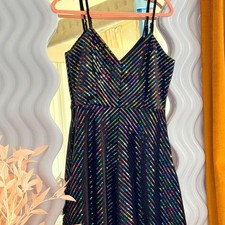 Cosmopolitan x Dress the Population Rainbow Sequin Midi Dress Black Multi Size L picture