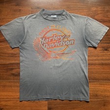 Vintage 80s Harley Davidson T-shirt Sun Faded Black USA Rapid City Eagle Size M picture
