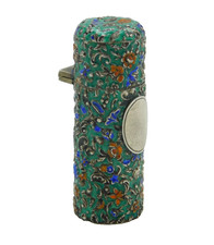 Victorian Sterling Silver & Enamel Floral Pattern Scent Bottle Antique Chester picture