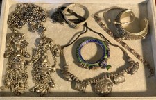 Vintage Lot Of Berber Tibetan Asian Silver Handmade Jewelry Bracelets Necklaces picture