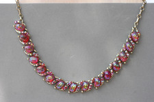 Vintage Coro Red AB Iridescent Ribbed RARE Melon Glass Rhinestone Necklace picture