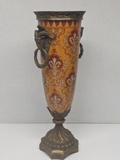 Rare Goat Head 16” Wong Lee Bronze Mounted Red & Orange Damask Porcelain Vase picture