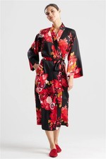 NEW Natori M Empress Printed Satin Robe Floral Poppy Red Black 135368 picture
