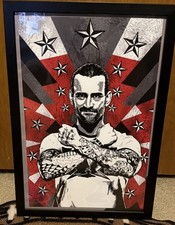 Cm Punk WWE AEW Art Piece Framed Signed by The Artist Read Description No COA picture