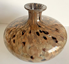 Hand Blown Murano Style Art Glass Bulbous Shaped Vase w/ Gold Speckling 10” picture