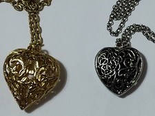 LOT OF 2 Gorgeous Vintage Gold and Silver Tone Filigree Heart Pendant Jewelry picture